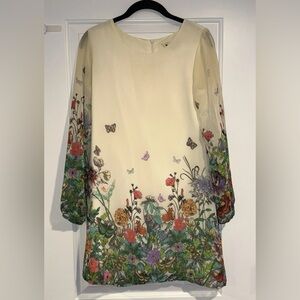 Yumi Floral Butterfly Long Sleeve Shift Dress Size US 2/4 Garden Party Whimsical